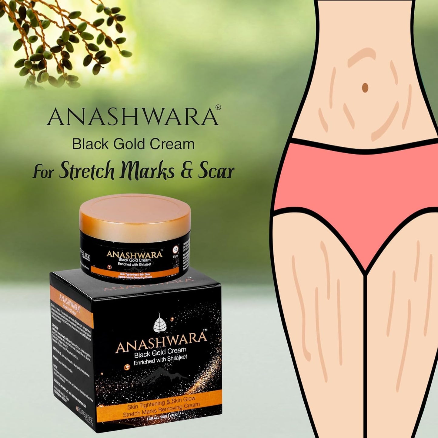 Black Gold Shilajit Cream||For Reducing Stretch Marks||Scars after Pregnancy||Weight loss||50Gm
