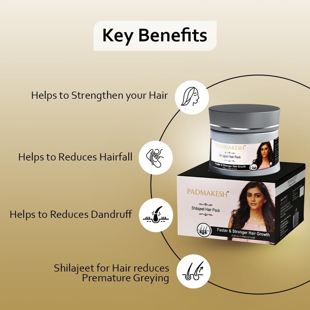 Padmakesh Shilajit Natural Hair pack Help for Makes hair longer, stronger, thicker, and shinier | Suitable for all types of hair (75 gm)