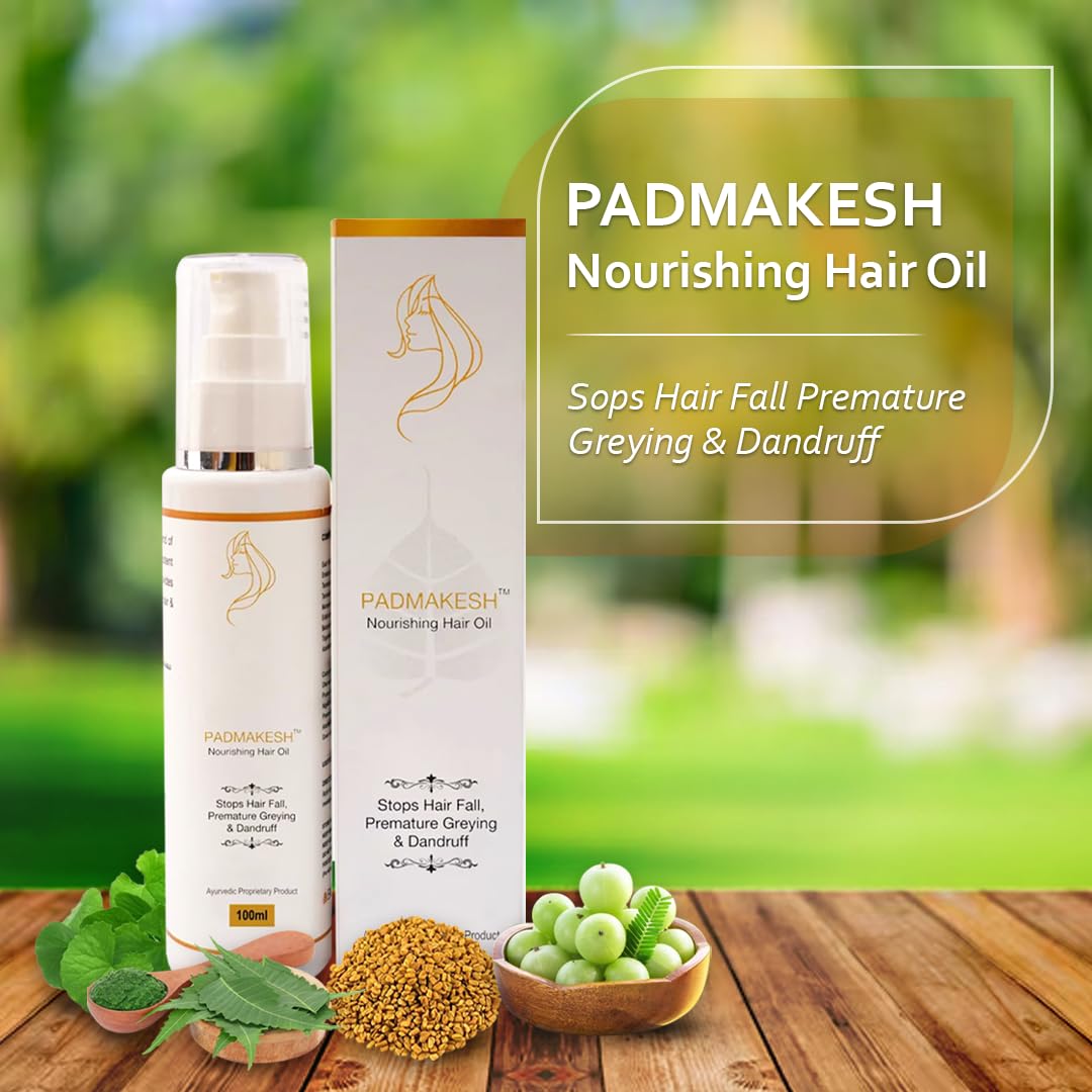 Padmakesh Nourishing Hair Oil Helpfull in hairfall control with Natural Herbs Extracts (Amla, Bhringraj, Curry leaves, Neem) Promote shiny, voluminous hair/ stop hairfall, itchy scalp/ pure 100% natural (100 ml)