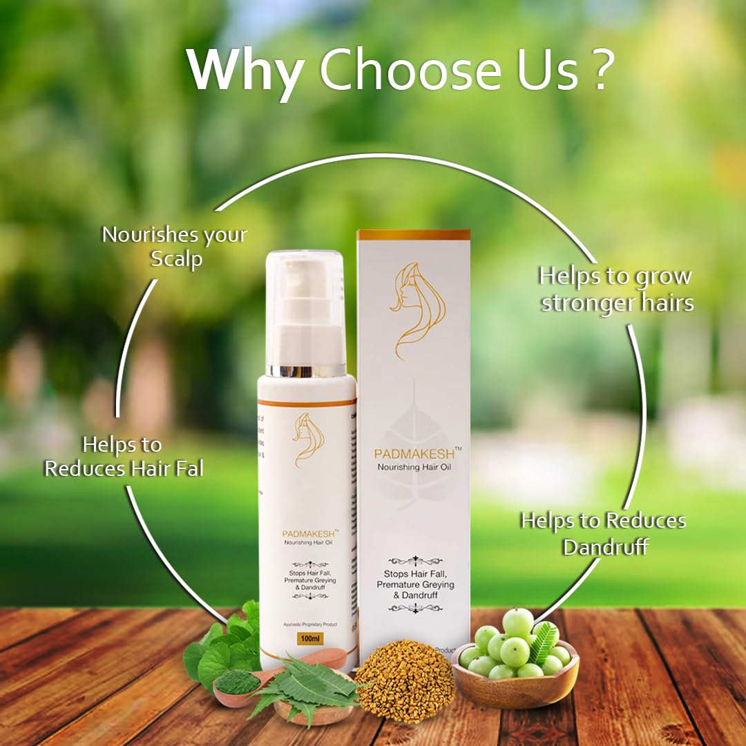 Padmakesh Nourishing Hair Oil Helpfull in hairfall control with Natural Herbs Extracts (Amla, Bhringraj, Curry leaves, Neem) Promote shiny, voluminous hair/ stop hairfall, itchy scalp/ pure 100% natural (100 ml)